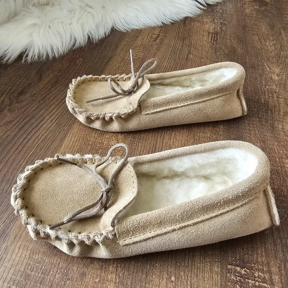 Kids Sheepskin Moccasin Soft Suede Sole Slippers 7.5”/12.5
